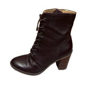 Franco Sarto Saratoga Brown Leather Lace Up Chunky Heeled Side Zip Boots- 8.5